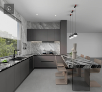 Gabinetes de Cocina Modernos Personalizados XINGRUO con Isla de Mármol y Mesa de Comedor al por Mayor para Hoteles y Apartamentos