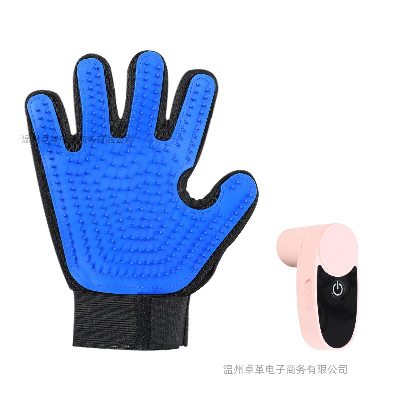 ถุงมือสเปรย์นวดสัตว์เลี้ยง [ถุงมือสีน้ำเงินพร้อมลวดลายสีชมพู]