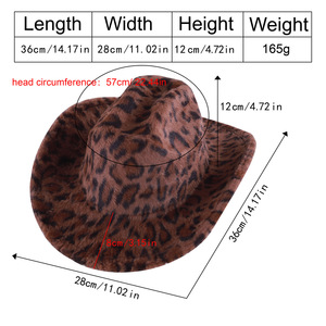 หมวกคาวบอยลายเสือดาว M56-58 ซม. หมวกฤดูใบไม้ร่วงฤดูหนาวบุขนแกะสไตล์เฉพาะตัว - Product Image 3