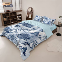 Housse de couette personnalisable haut de gamme style peinture à l'encre, drap plat doux et agréable pour la peau