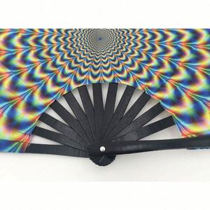 Guansen 13 Inch Bamboo Folding Hand in Custom Printed <b>Large</b> Rave <b>Fan</b> - Product Image 2