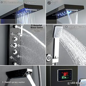 Panel de <span class=keywords><strong>Ducha</strong></span> Termostático Contemporáneo de Acero Inoxidable con Doble Maneral, Sistema con Regadera de Lluvia y Cascada, y Caño para Bañera con Acabado Cepillado - Product Image 4