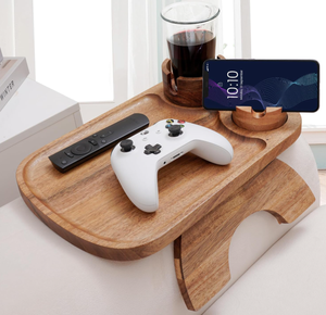 Vassoio da bracciolo per <span class=keywords><strong>divano</strong></span> in bambù rimovibile, design europeo, con supporto per telefono, coltello e forchetta, e piano per formaggi - Product Image 1