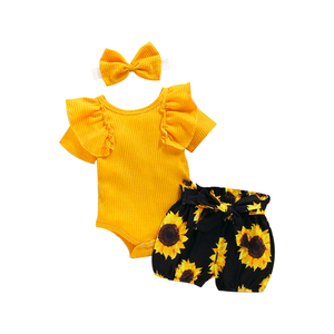 Personalizzazione <span class=keywords><strong>set</strong></span> di abbigliamento per bambini estate ropa de bebe stampa vestiti per bambini tutina 100% cotone 3 pezzi <span class=keywords><strong>set</strong></span> pagliaccetto per ragazzi e ragazze - Product Image 4