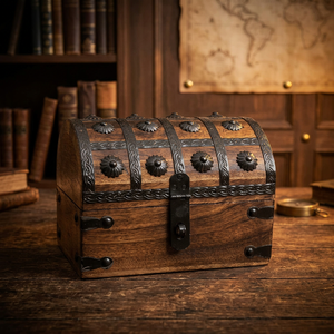 Vintage Wooden <b>Jewelry</b> Chest Treasure Box Hinged Lid Hasp Lock Rectangular Storage Case - Product Image 3
