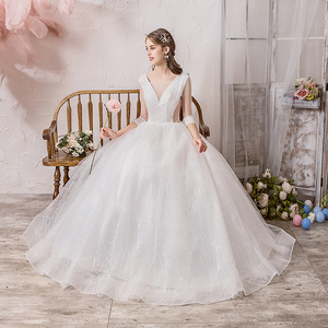 Abito da <span class=keywords><strong>sposa</strong></span> vintage nuovo arrivo 2019, taglie forti, con maniche a mezza lunghezza, scollo a V, abito da <span class=keywords><strong>sposa</strong></span> di lusso - Product Image 2