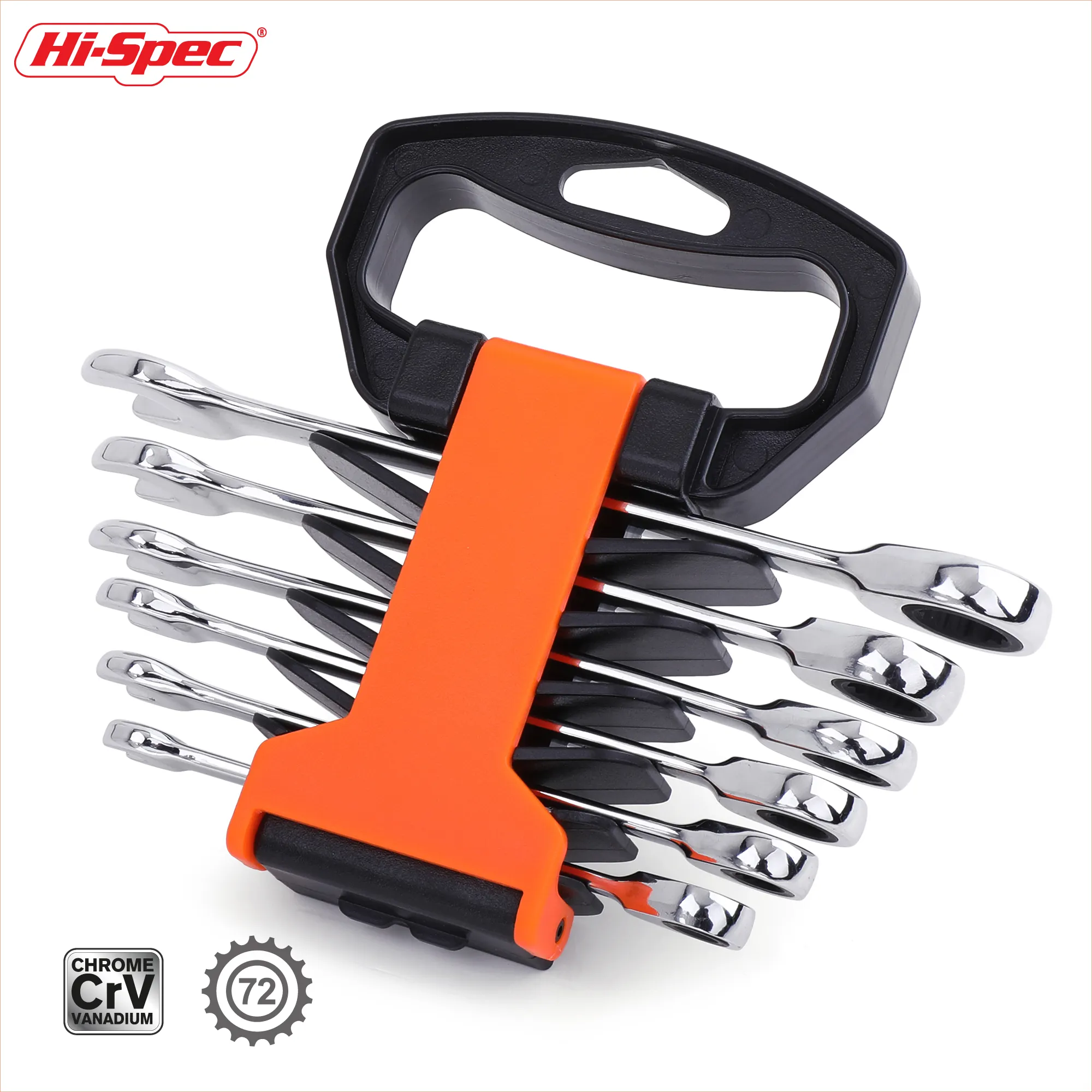 6pc Cr-V Steel Alloy Ratcheting Combination Box Wrench Set Metric Sizes 8 to 19mm On a Compact Rail Hanger. OEM ODM Supported