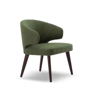 French Green Fabric Dining Chair Wood Legs Comfortable Velvet Upholstered Shell Shaped Armchair Cafe Lounge Chair