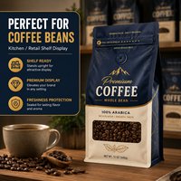 Sacs d'emballage pour grains de café imprimés sur mesure avec valve unidirectionnelle, fermeture éclair, haute barrière, qualité alimentaire, OEM ODM