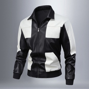 Custom Autumn and Winter Vintage Men's Leather PU <b>Jacket</b>, Loose Stitching Contrast Color Design <b>Jacket</b> - Product Image 4