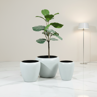 Set Modern 3 Pot Bunga Putih Halus Berbentuk Bulat Meruncing untuk Dekorasi Rumah Taman Dalam dan Luar Ruangan.