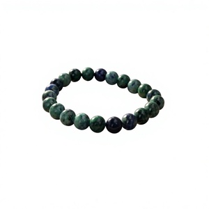 Bracelet en perles d'azurite et de malachite, pierre naturelle, minimaliste, extensible, unisexe, à porter au quotidien - Product Image 2