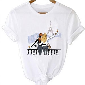 T-shirt décontracté pour femmes grande taille, imprimé graphique, logo, lettres, motif de dessin animé, respirant, été, vente en gros, pas cher - Product Image 3