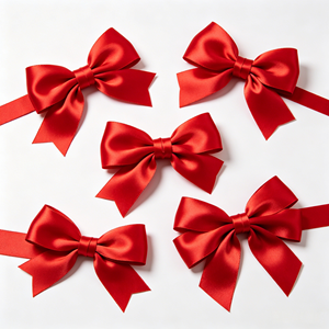 Nœud en ruban de satin rouge vif fait main, pré-noué, pour emballage cadeau de Noël haut de gamme, fête du Nouvel An, ou comme pince à cheveux - Product Image 5