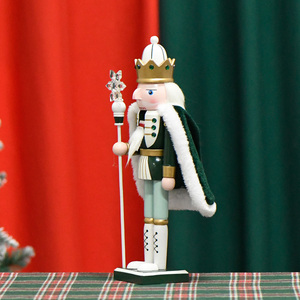 European Style 30cm Solid Wood White Green <strong>Snowflake</strong> Scepter King <strong>Nutcracker</strong> Doll for Decor - Product Image 2