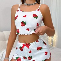 Ensemble deux pièces short à bretelles imprimé cœur en soie de lait, tenue de détente sexy, très vendu