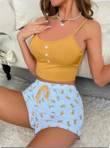 Fabrikpreis 2-teiliges Damen-Freizeit-Loungewear-Set Geripptes Top und Shorts mit Weicher Elastischer Taille Nachtwäsche für Winter Schlafzimmer - Product Image 3