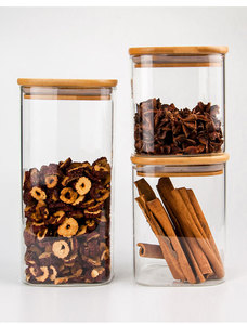 Storage Jar Candy Storage Jar Round Glass Jar With Bamboo Lid Canister Sets For Kitchen Counter