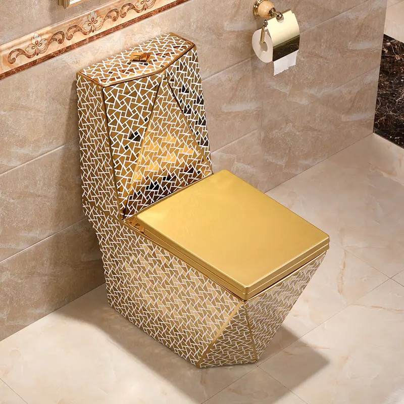 हीरे के आकार electroplated स्टाइलिश गोल्डन रंग लक्जरी डब्ल्यूसी बाथरूम कमोड एक टुकड़ा सोने टॉयलेट