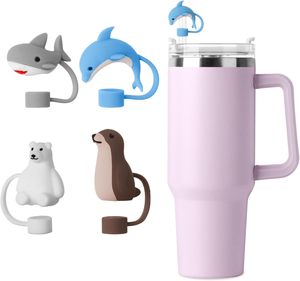 Protectores de Silicona/PVC para Pajitas con Diseños de Animales Marinos, Protección Antipolvo, Compatibles con Vasos de 30 y 40 Onzas, Puntas para Pajitas de 10 mm - Product Image 1
