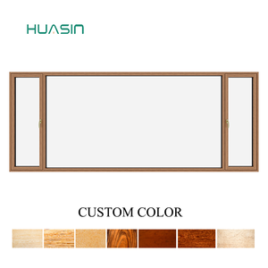 Fenêtres en bois recouvertes d'aluminium en chêne rouge à drainage dissimulé, norme américaine 2025, prix d'usine Huasin - Product Image 1