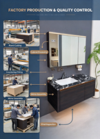 Meuble-lavabo suspendu moderne avec miroir intelligent à induction, vasque intégrée en pierre frittée