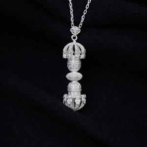 可定制999银复古经典时尚金刚杵佛教吊坠项链带链扣礼品寓意 - Product Image 4