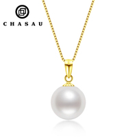 Haute qualité avec chaîne en argent 925 18K or massif 9-10mm collier pendentif perle d'eau douce blanche