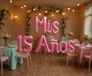Palloncini a Forma di Lettera in Lamina 'Mis 15 Anos' Rosa Metallizzato per Decorazioni Festa di Compleanno per Adolescenti - Product Image 2