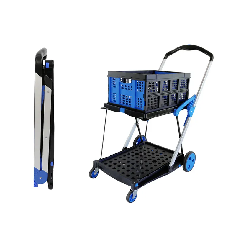 JIN YANG HU Double Decker Carrinho Dobrável Trolley Light Duty Carrinho De Transporte De Carga De Alumínio com Caixa De Armazenamento