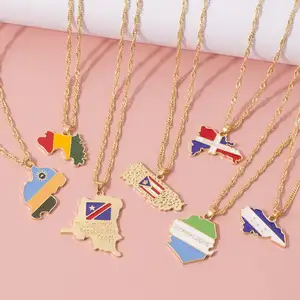 Fashion Jewelry Customized Color Drop Oil Enamel African Countries National Map Flag Necklace For Women Men