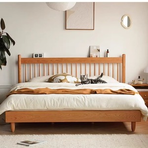 Solid Wood <b>Bed</b> 1.8m Cherry Wood Minimalist Storage Bedroom Furniture <b>Double</b> Size Nordic Style - Product Image 5