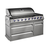 Barbecue à gaz moderne de luxe à 8 brûleurs en acier inoxydable, brûleurs haute pression, système de sécurité des flammes, grande cuisine extérieure
