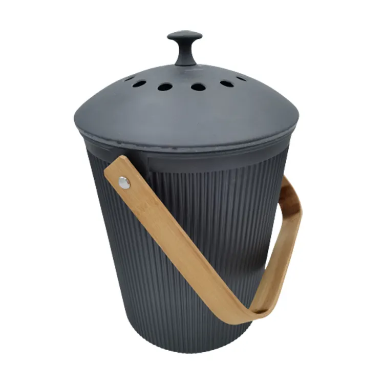 2092103 3,5 L Bamboevezel Voedselafval Keuken Compost Vuilnisbak Met Handvat En Houtskoolfilterdeksel