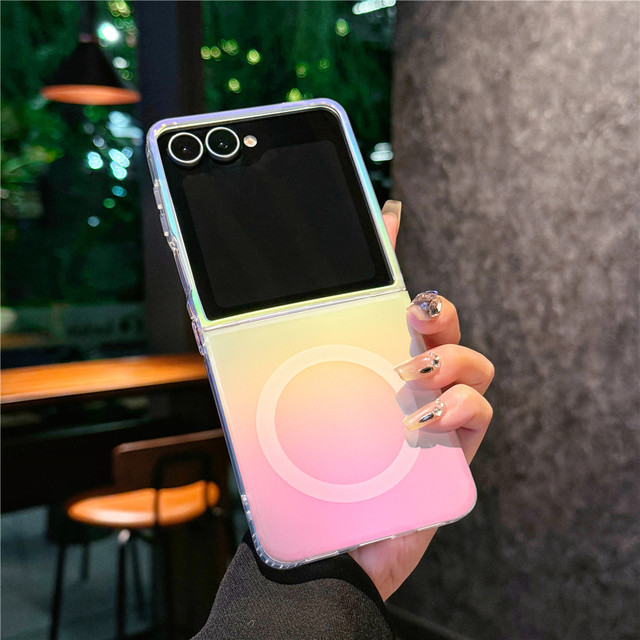 Fashion Magnetic Wireless Charging Phone case for Samsung Z Flip 7 6 5 Flip Gradient Frosted Color Plating Shockproof Rear Cover