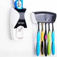 Dispensador de creme dental automático, conjunto com 5 suporte de escova de dentes (preto)