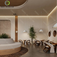 Ensemble de table en bois et chaises pour café-restaurant, banquette en cuir et bois clair, mobilier de restauration pour café, boulangerie