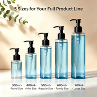 Bouteille cosmétique PET personnalisée avec pompe pour shampoing, lotion, gel douche, soin de la peau, sérum, impression UV, 300 ml, 500 ml, 700 ml