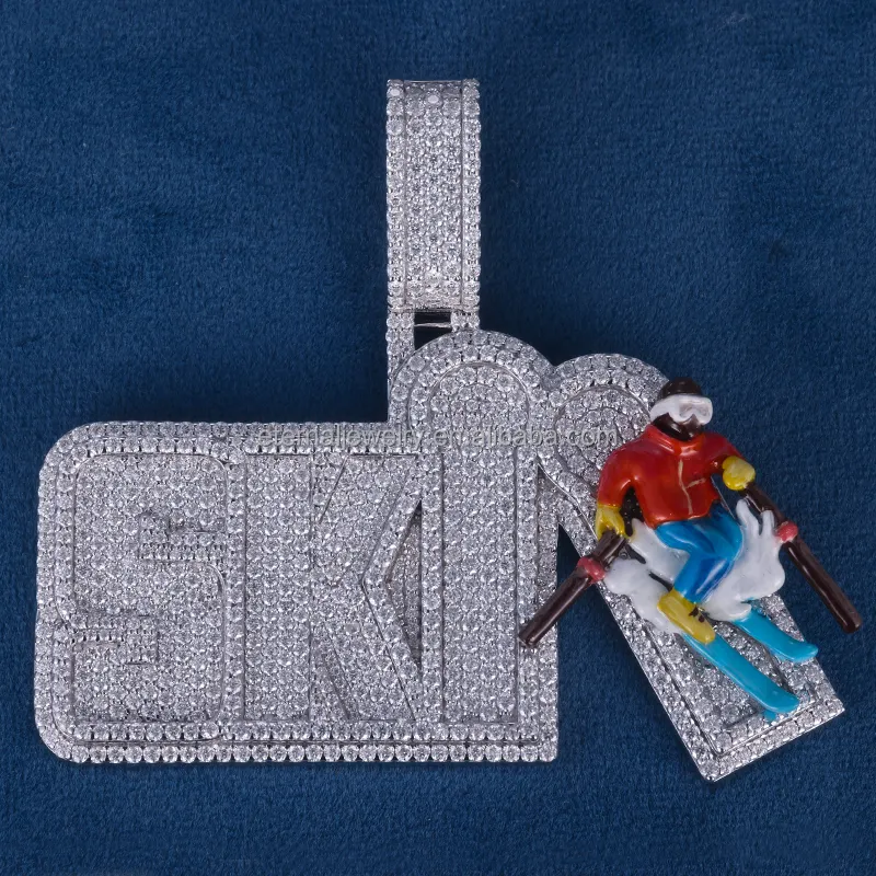 Pingente de prata esterlina 925 Hip Hop personalizado de alta qualidade Ice Out Moissanite pingente feito à mão pingente fino esmaltado