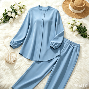 Set Abaya con Colletto Alto e Dettagli a Bottoni, Maniche a Sbuffo, Outfit Casual Modesto per Signore Musulmane, Elegante Completo Islamico a Due Pezzi, Abbigliamento Femminile - Product Image 6