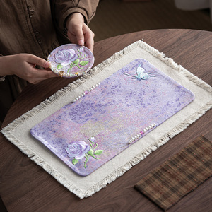 Tapis à thé chinois brodé à la main avec des papillons, tapis à thé chinois perlé pour infusion à sec, tapis en tissu pour infusion à sec à domicile, tissu à thé, tapis à thé. - Product Image 4