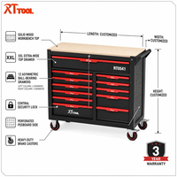 Armoire à outils mobile RT TOOL à 12 tiroirs, en bois massif, avec serrure à clé, roulettes à frein et panneau perforé latéral