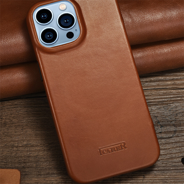 Real Leather Protective Shockproof Cover for ICarer Anti-scratch Genuine Leather Vintage Case for iPhone 14 Pro Max 14 Plus