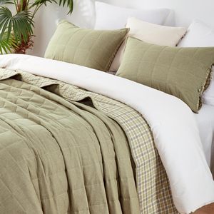 100% Cotton Quilted Quilt <strong>Olive</strong> <strong>Green</strong> for Home Bedroom Cozy <strong>Bedding</strong> - Product Image 1