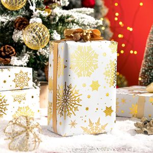 <b>White</b> Gold Snowflake Christmas <b>Wrapping</b> <b>Paper</b> 17 In X 32.8 Ft Single Side Recyclable Gift Craft Use - Product Image 6