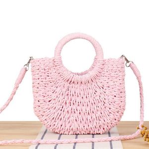 Wholesale National Style Half Round Woven Straw Beach Crossbody Bag with USB Portable for Women - Product Image 6