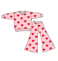 Ensemble de pantalons évasés pour bébé fille 100% coton, doux et chaud, avec motif de nœud, style décontracté, avec cœur
