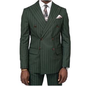 ชุดสูทลายทางสีเขียวสำหรับผู้ชายเสื้อผ้าสำหรับผู้ชายทรงสลิมฟิตชุดทักซิโด้ชายเสื้อสูทและกางเกงสำหรับใส่ประจำวัน - Product Image 1