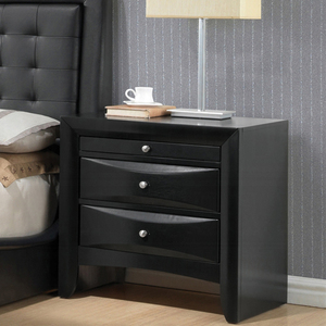 Comodino in legno con 2 cassetti e 1 ripiano, finitura nera - Product Image 2