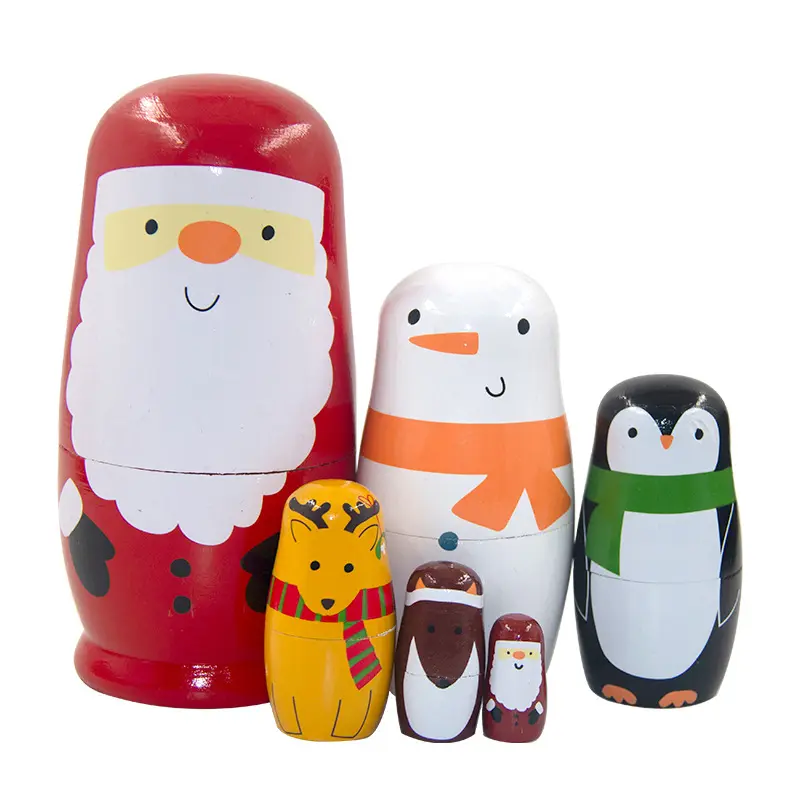 Santa Claus Nesting Dolls Christmas Snowman Matryoshka Handmade Wooden Dolls for Children Kids Christmas Birthday